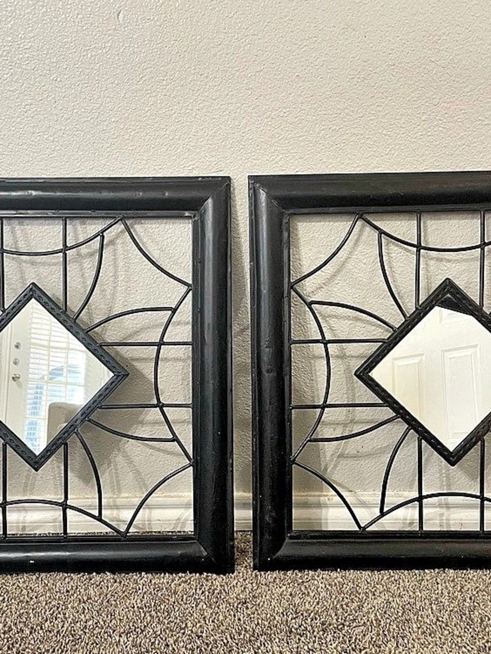 Set of 2 Black Geometric Wall Mirrors
